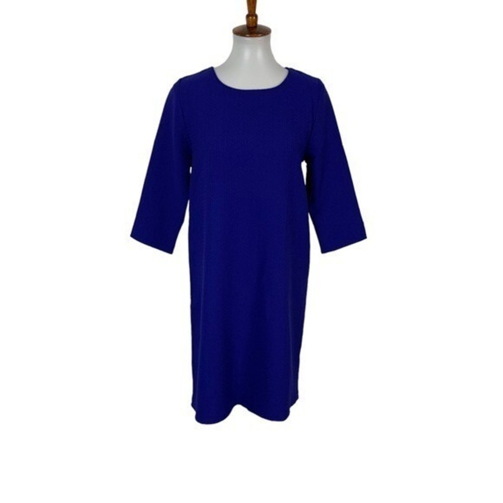 Everly Royal Blue‎ Textured 3/4 Sleeve Shift Mini Dress Small